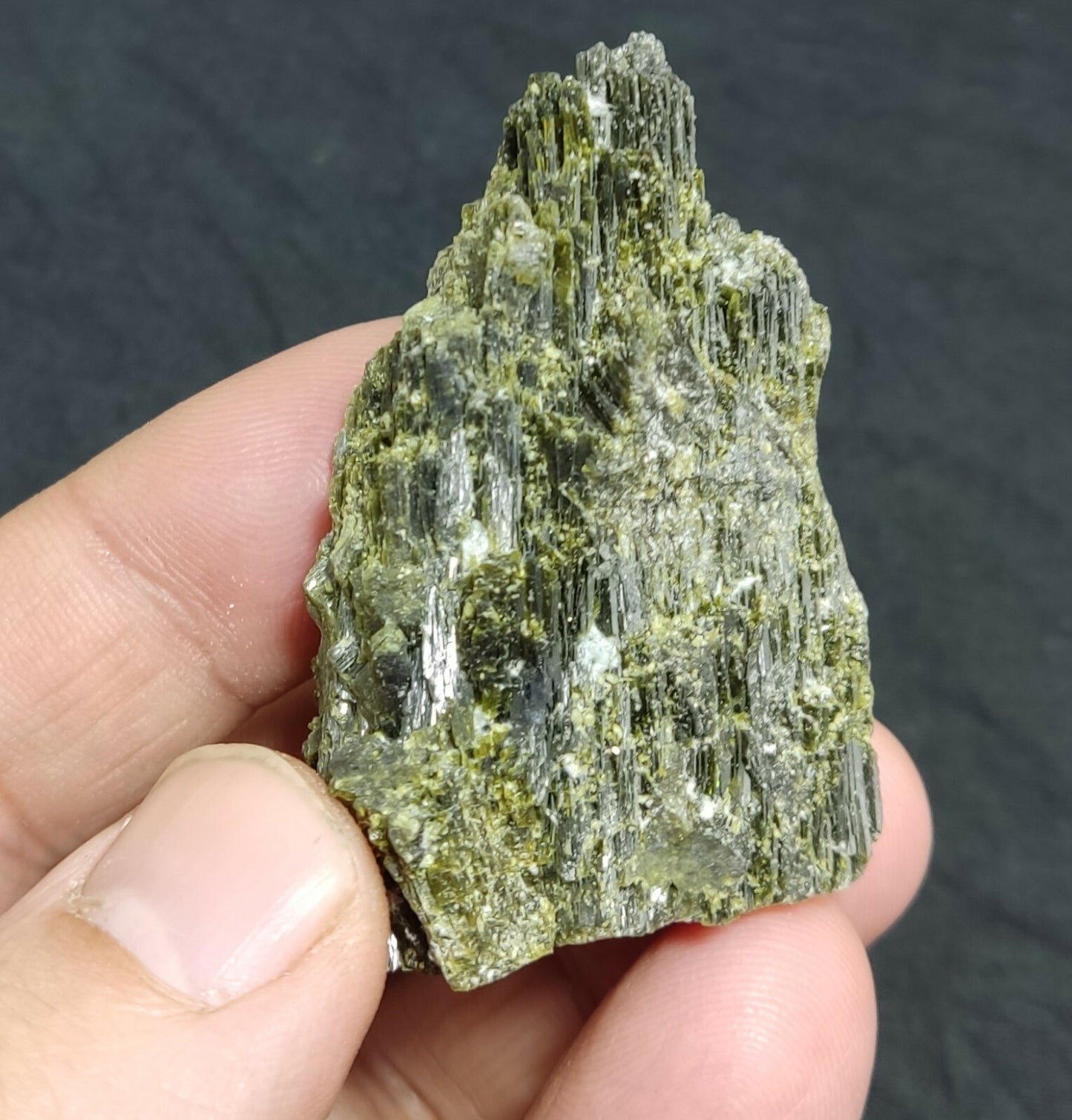 An aesthetic specimen of dark green color Epidote crystal spray 60 grams