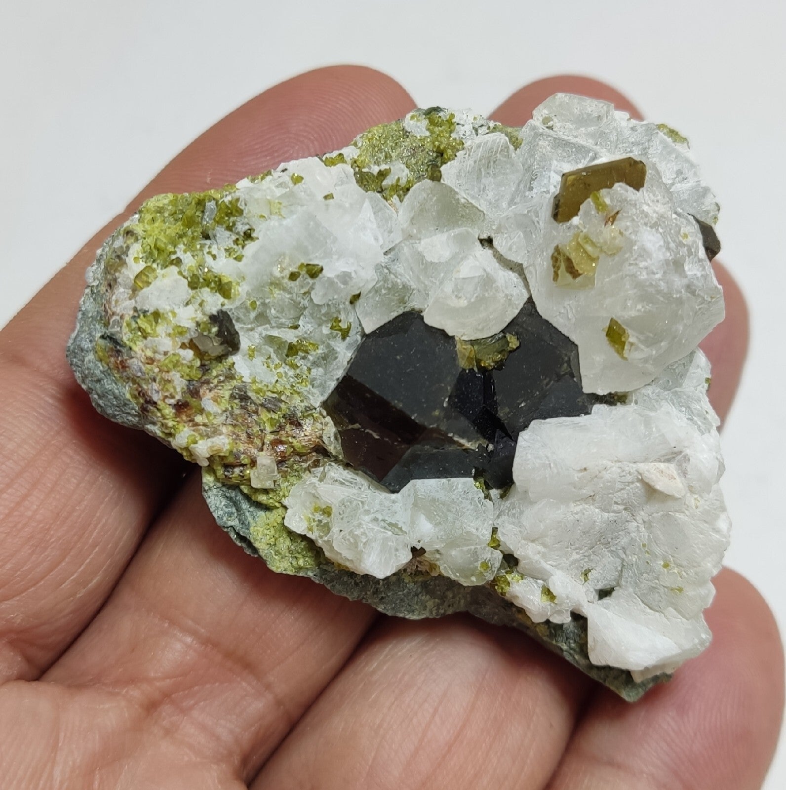 Andradite garnets on matrix with epidote and calcite 91 grams