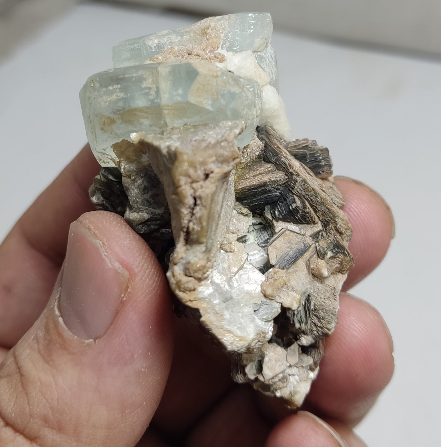An Aesthetic specimen of aquamarine crystals on matrix 59 grams