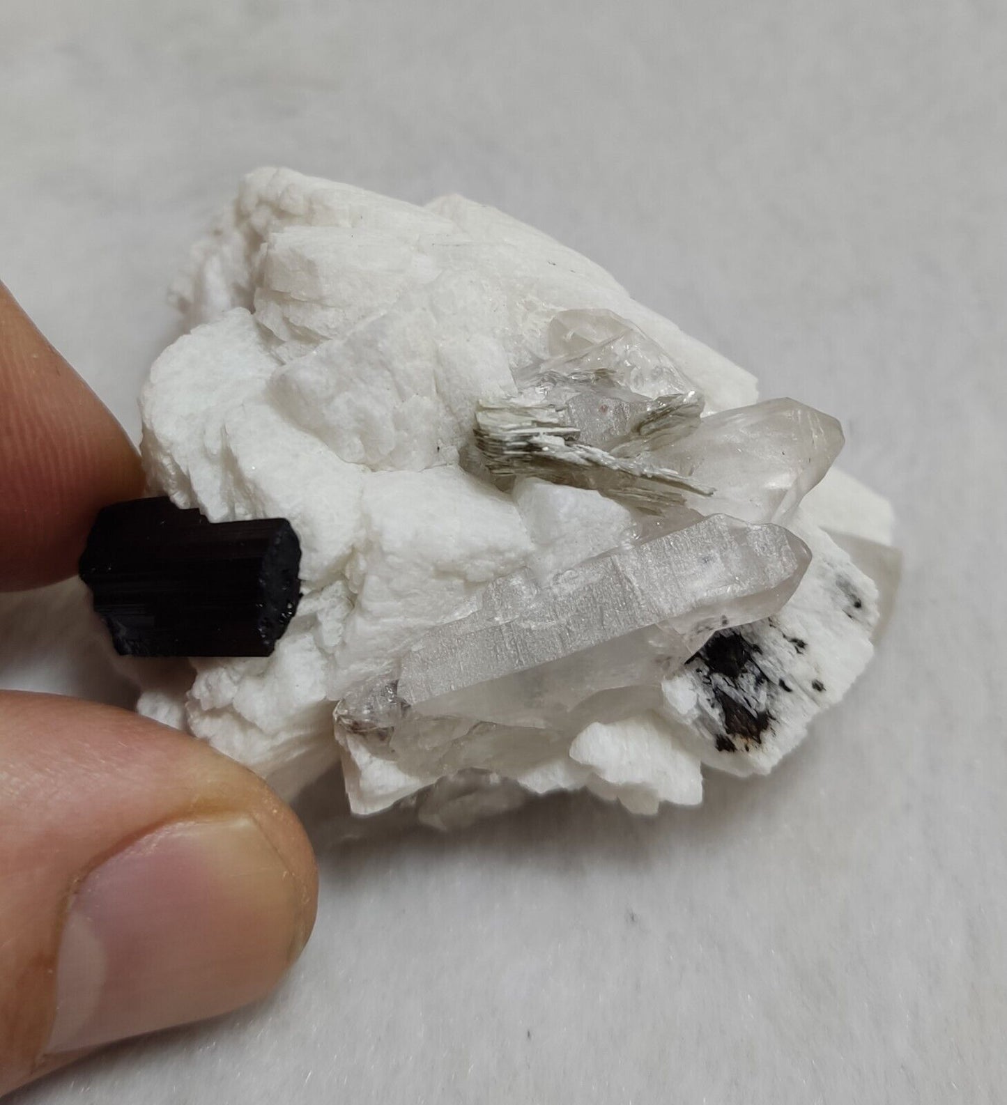 An Aesthetic combo specimen of feldspar, Tourmaline and quartz 64 grams