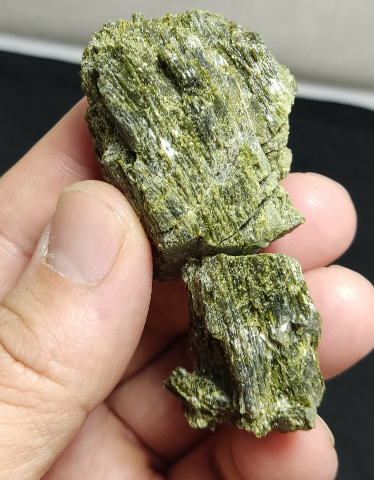 An aesthetic specimen of dark green color Epidote crystal spray 78 grams
