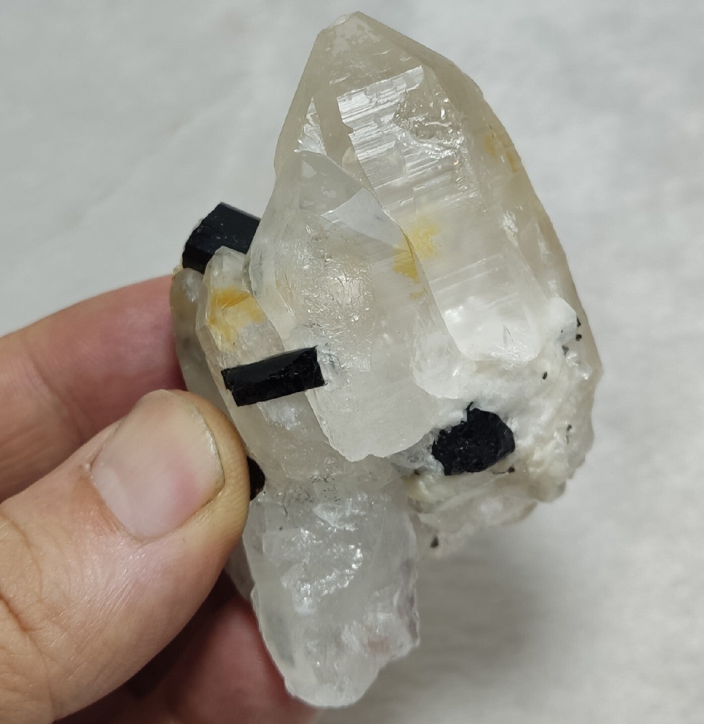 Natural quartz crystals cluster with black tourmaline 147 grams