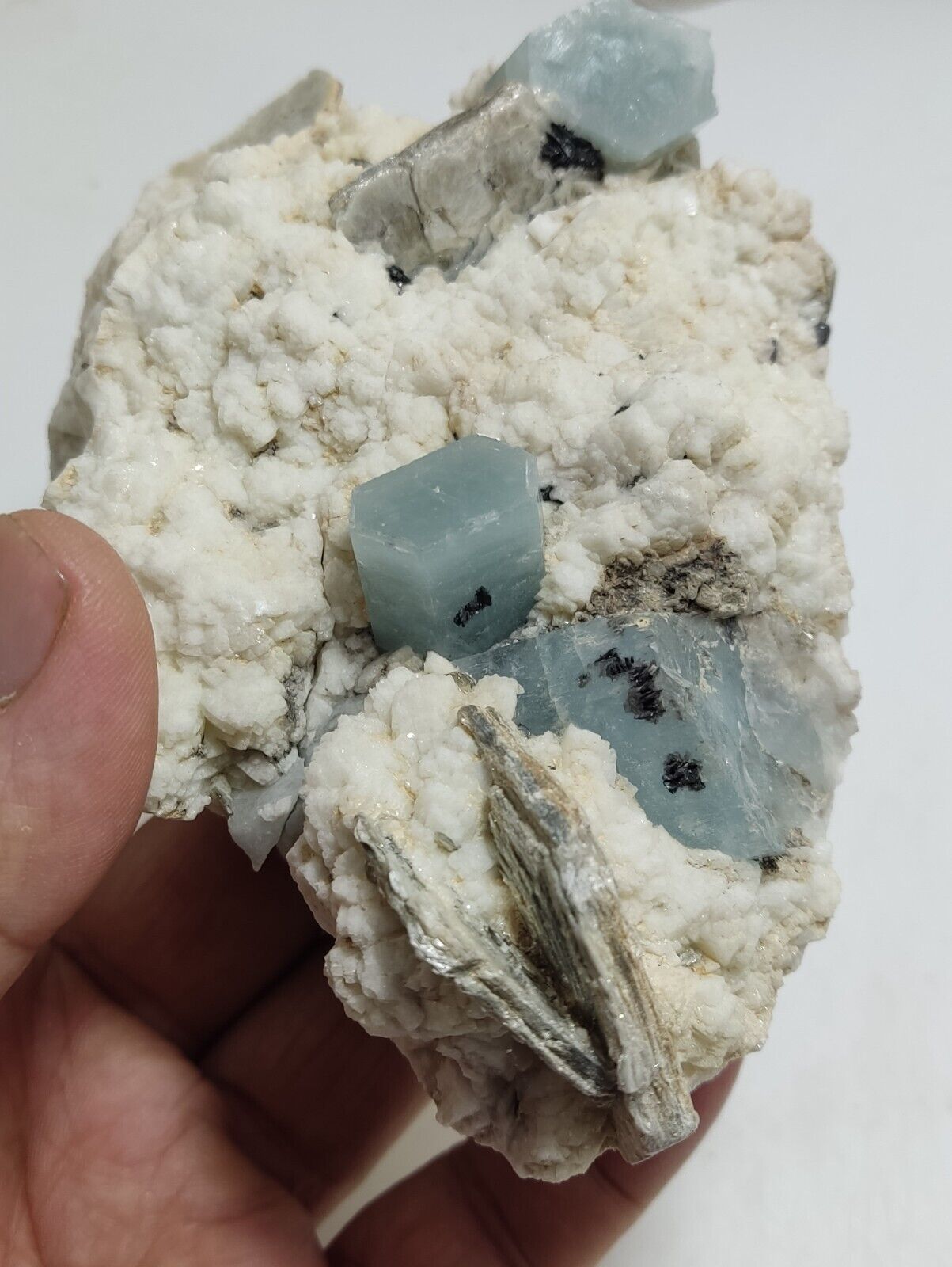 An aesthetic Specimen of Afghanistan Aquamarine with mica and Schorl 525 grams