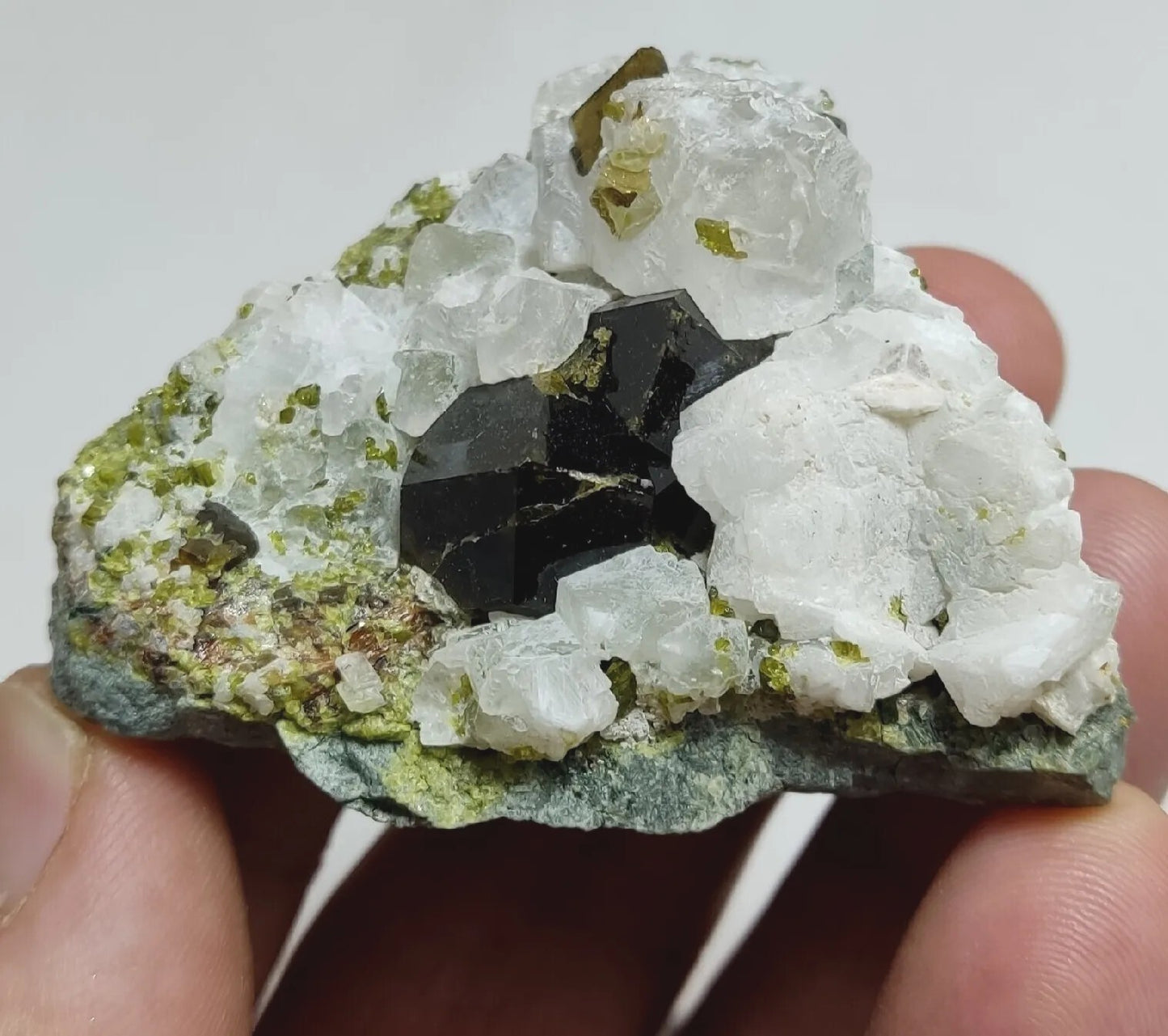 Andradite garnets on matrix with epidote and calcite 91 grams