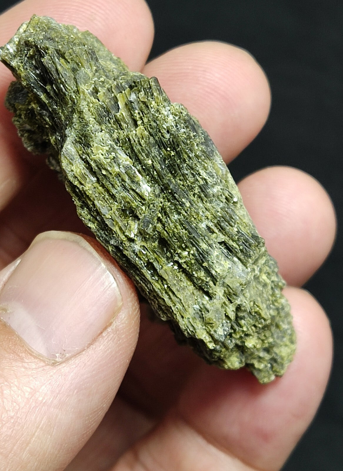 An aesthetic specimen of dark green color Epidote crystal spray 48 grams