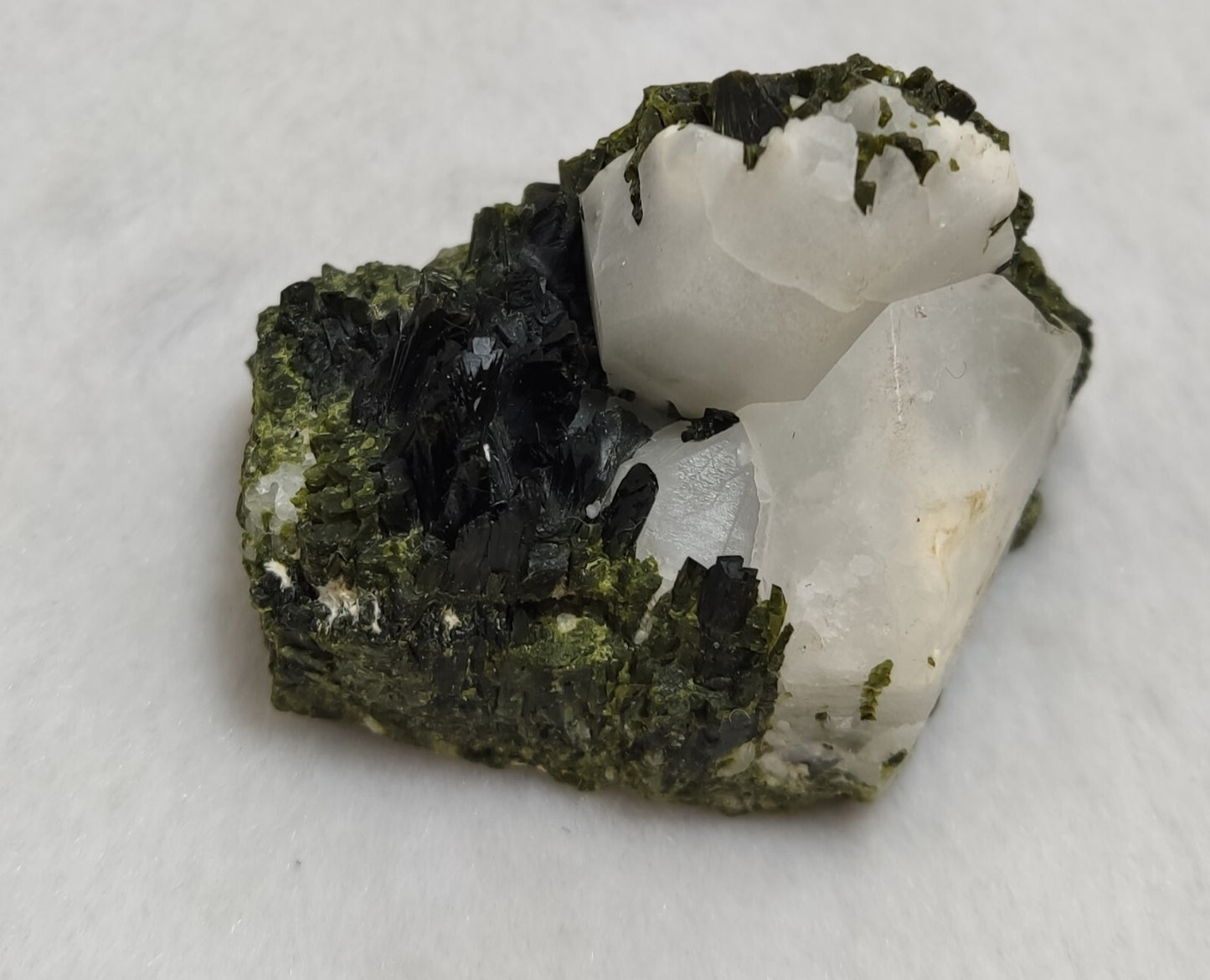 An aesthetic specimen of Epidote quartz cluster 73 grams