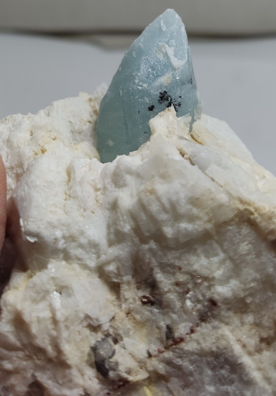 An aesthetic Specimen of Afghanistan Aquamarine on albite 530 grams