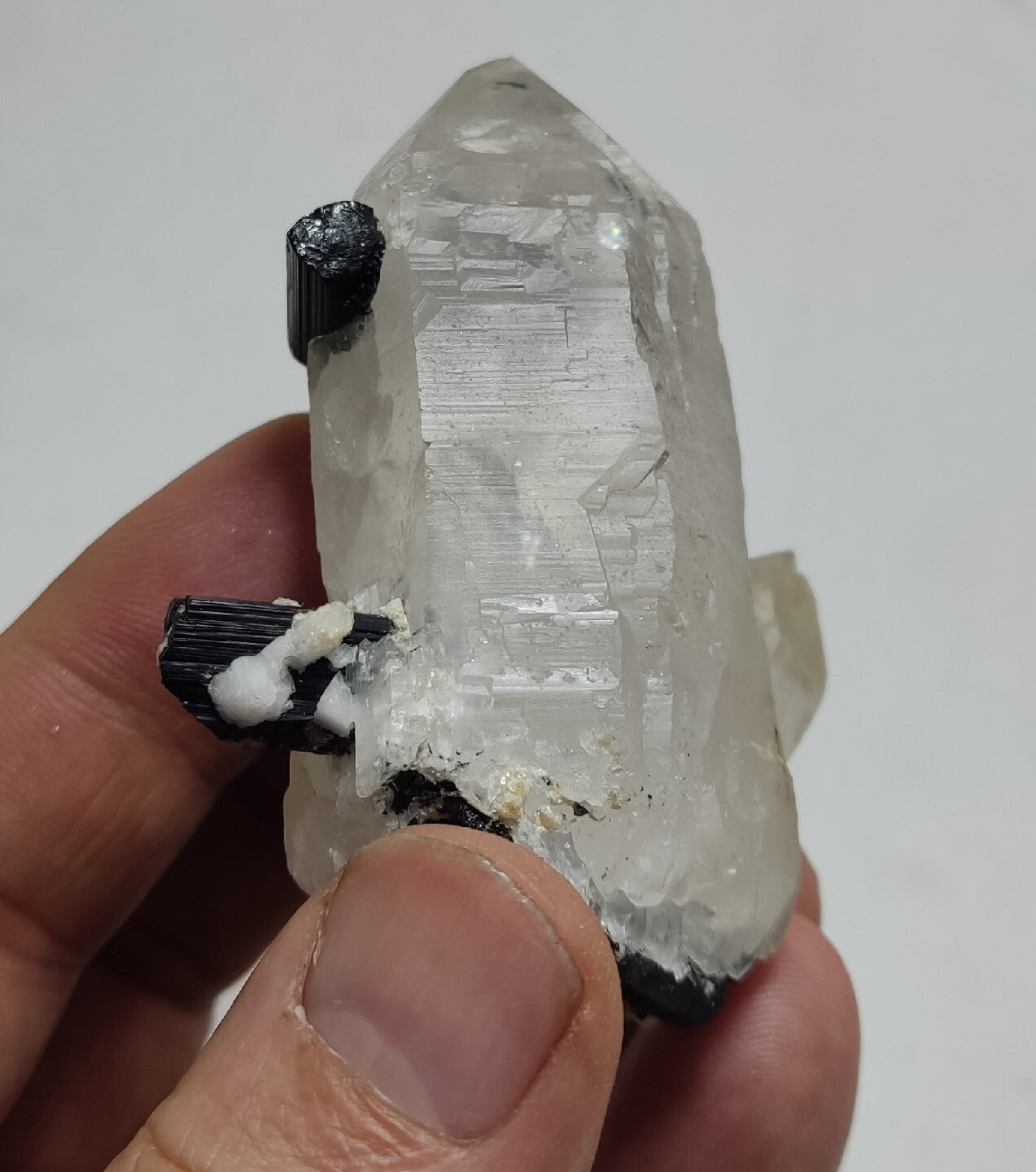 Natural quartz crystal with black tourmaline 118 grams