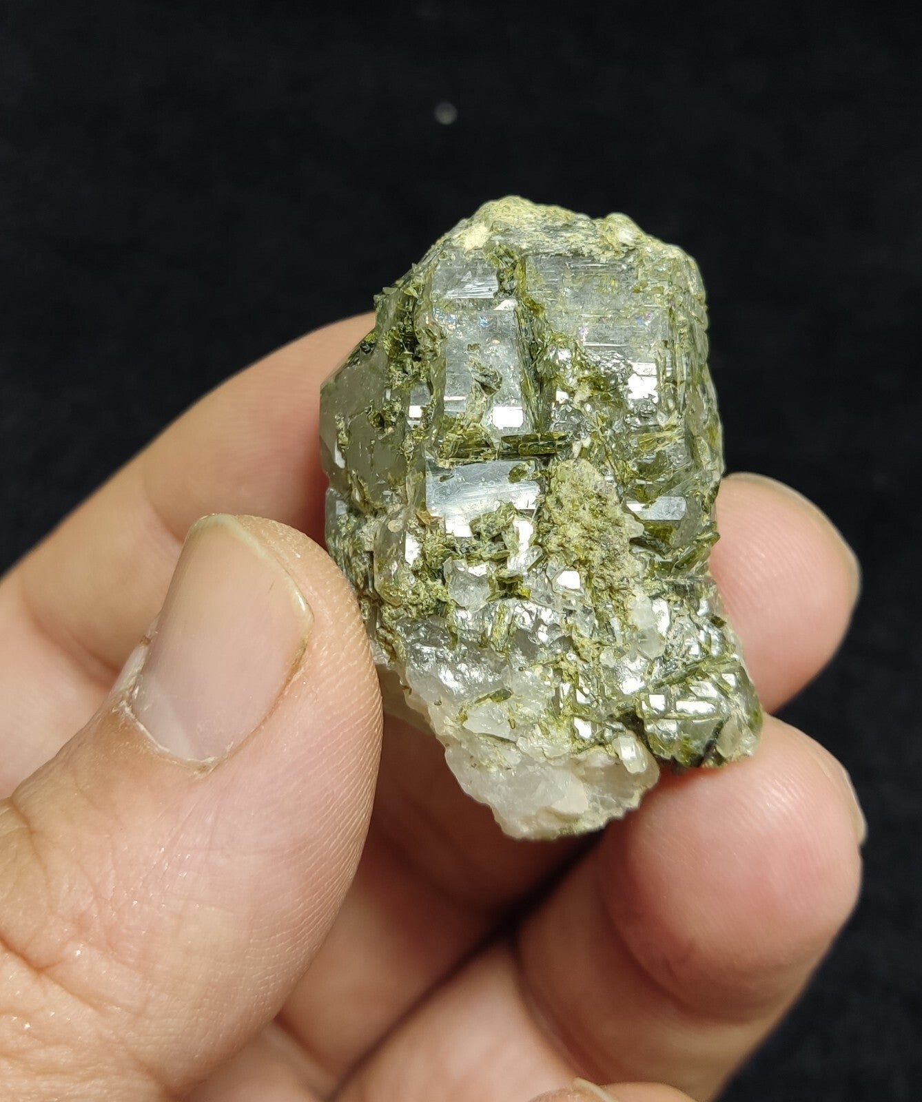 An aesthetic specimen of Epidote quartz cluster 33 grams