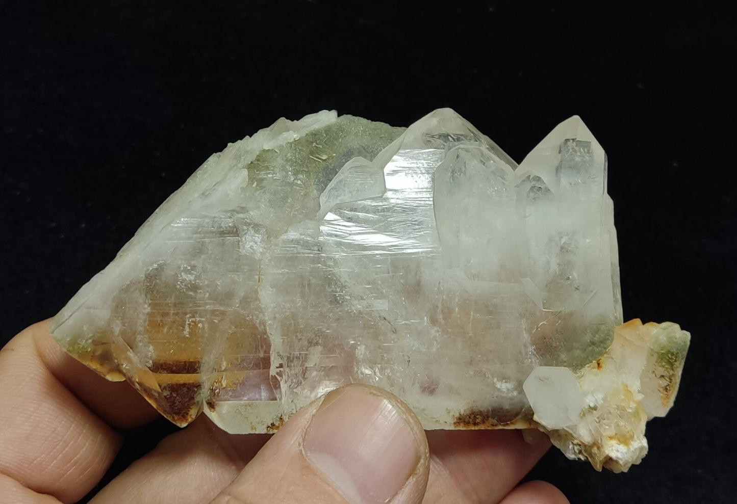 An Aesthetic Natural terminated quartz with Chlorite and iron stains 98 grams
