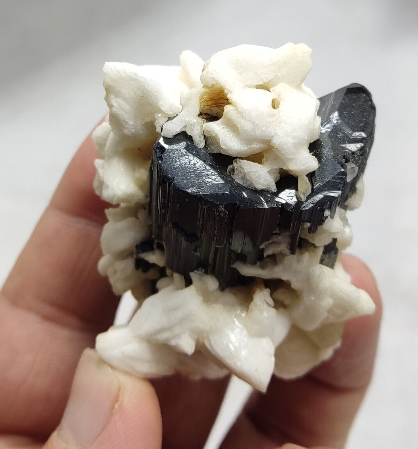 An Aesthetic Natural black Tourmaline specimen with albite 90 grams