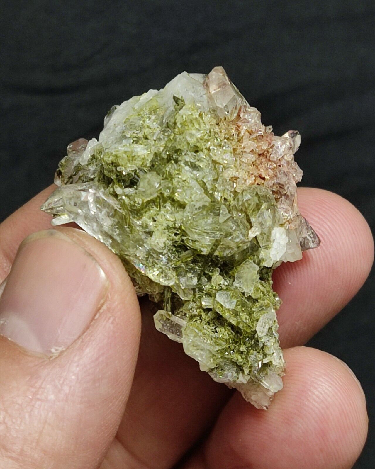 An aesthetic specimen of Epidote quartz cluster 22 grams