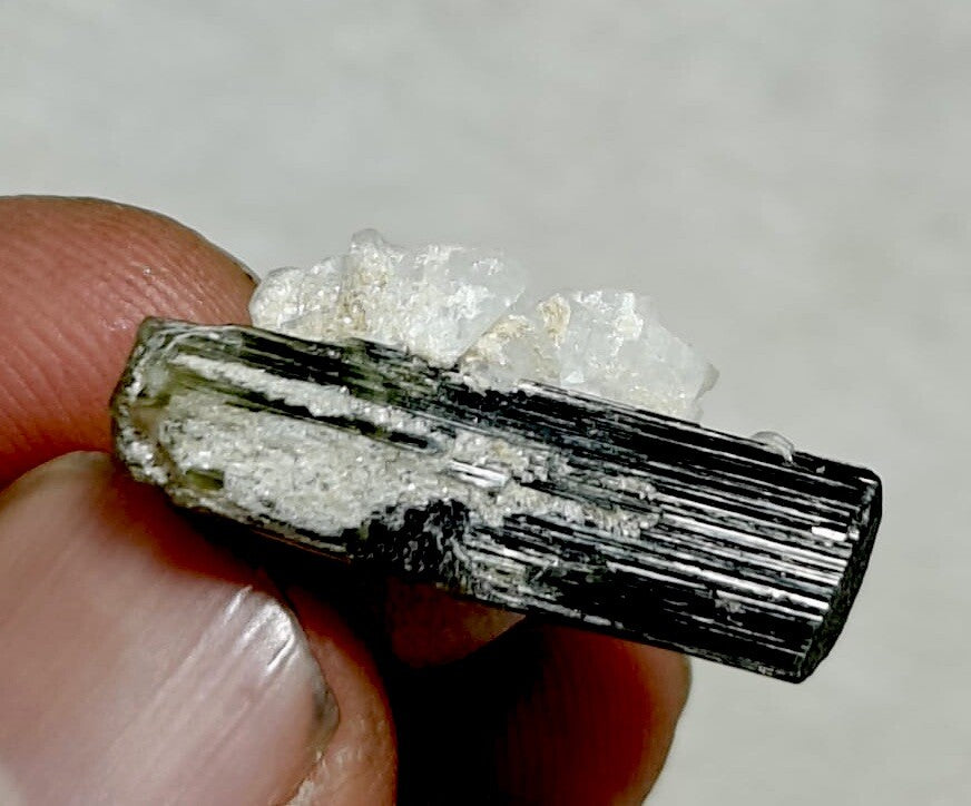 33 Carats Natural Green Cap Tourmaline Crystal With Albite.