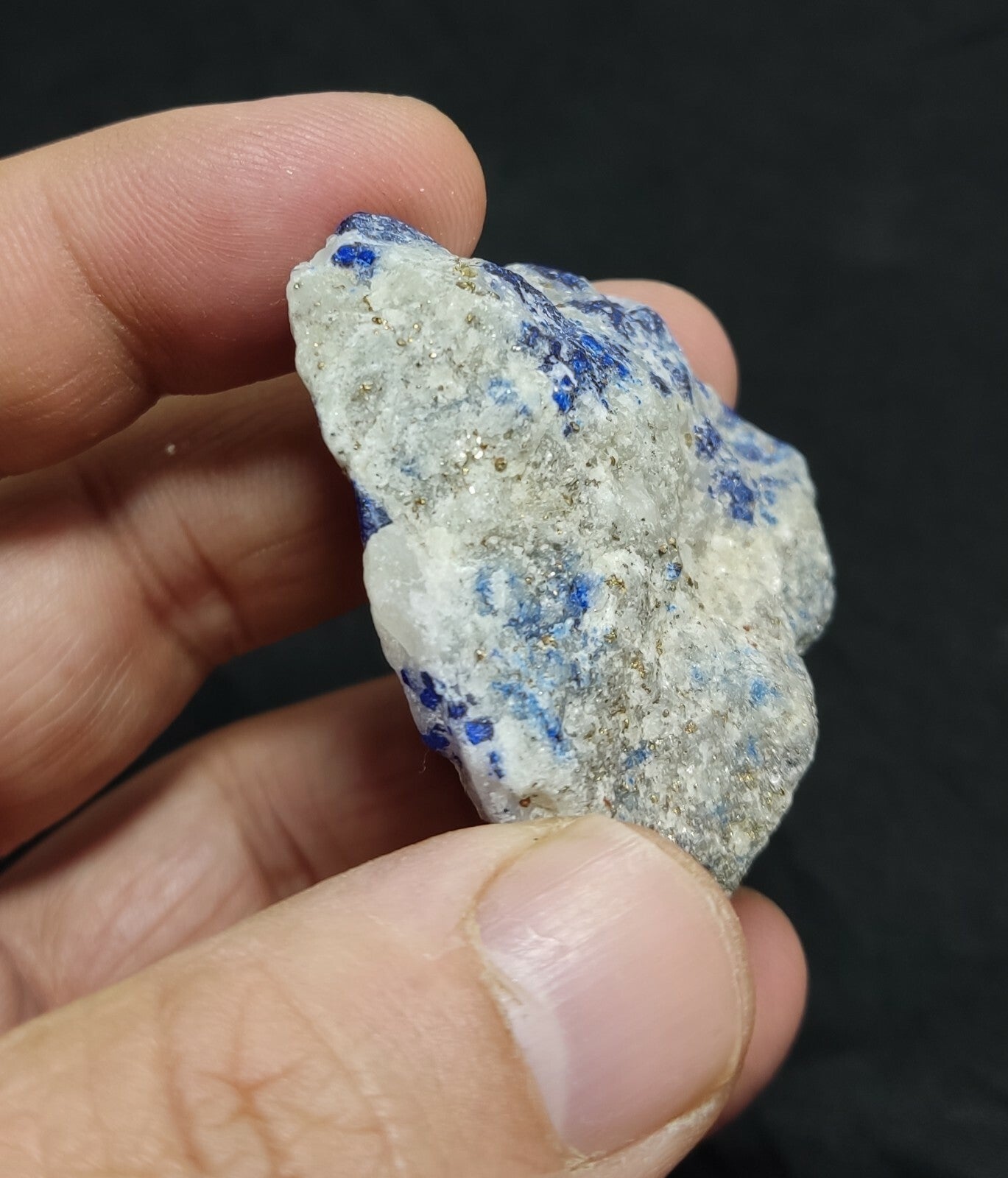 Amazing specimen of fluorescent Lazurite with pyrite on matrix 55 grams