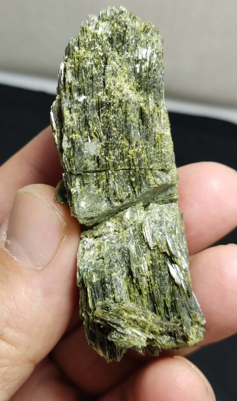 An aesthetic specimen of dark green color Epidote crystal spray 78 grams