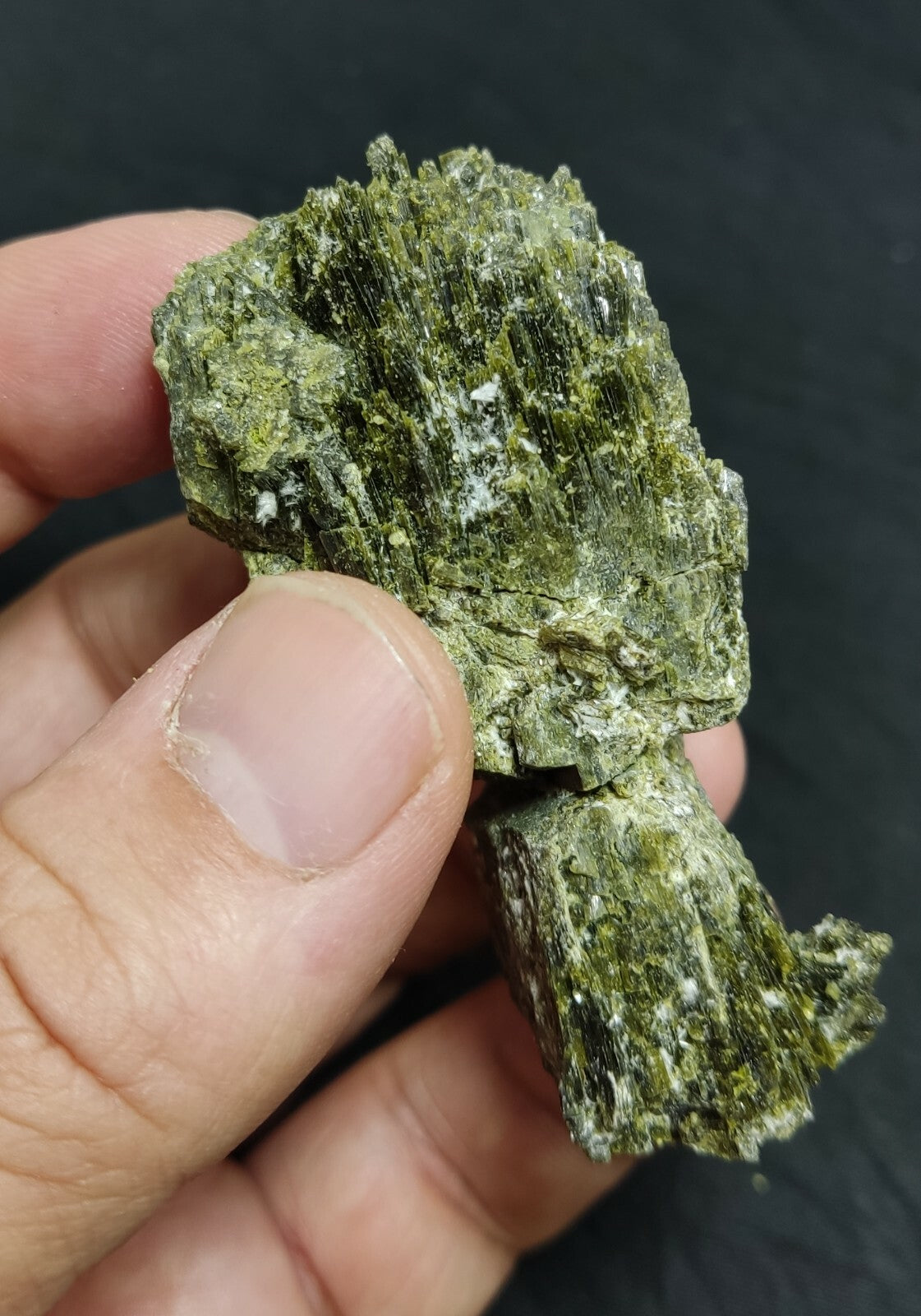 An aesthetic specimen of dark green color Epidote crystal spray 78 grams