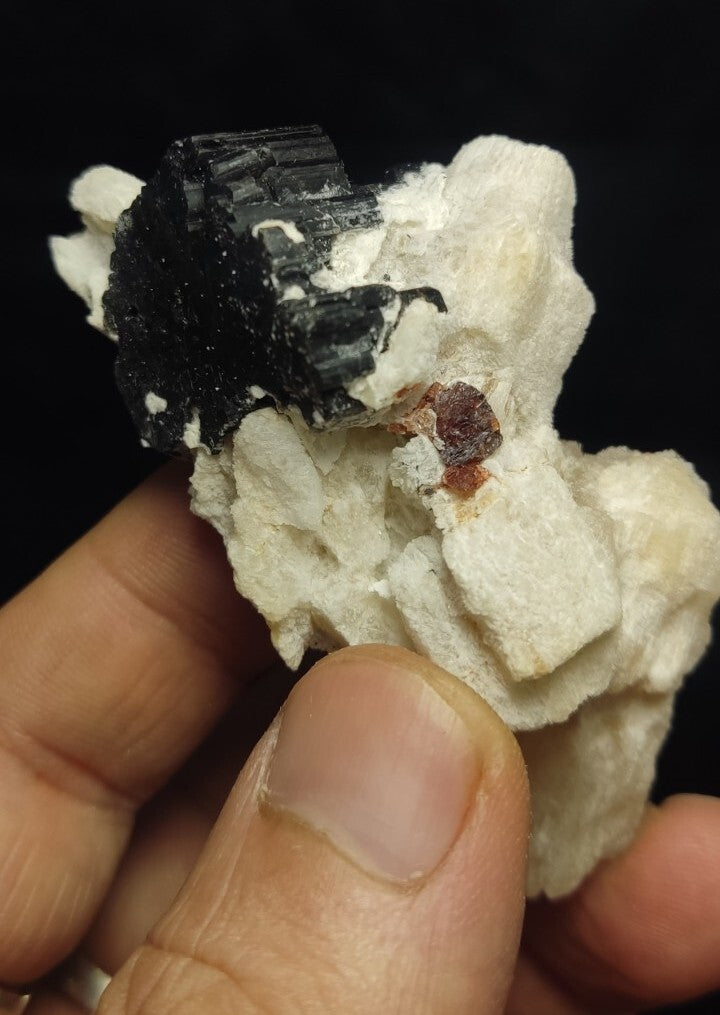 Natural Terminated Black Tourmaline Crystal with Feldspar/Albite 66 grams