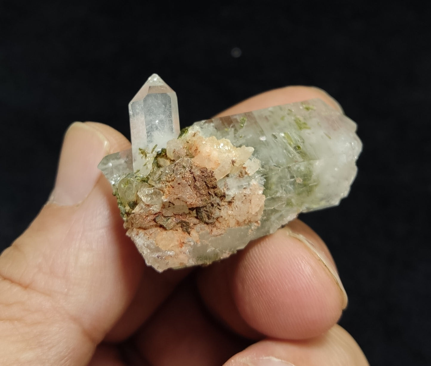 An aesthetic specimen of Epidote quartz cluster 22 grams