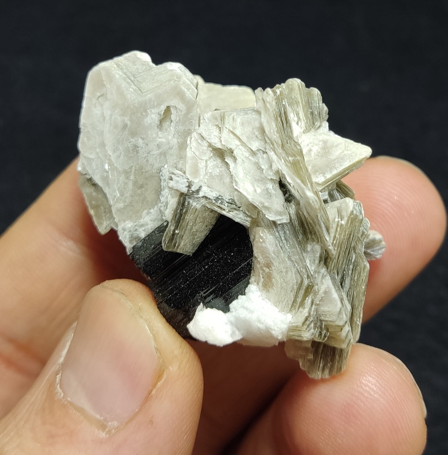 An Aesthetic combo specimen of feldspar, Tourmaline, muscovite 28 grams