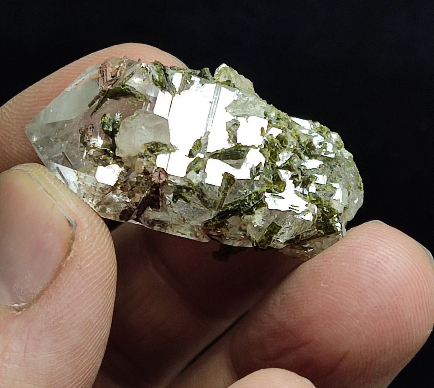 An aesthetic specimen of Epidote quartz cluster 22 grams