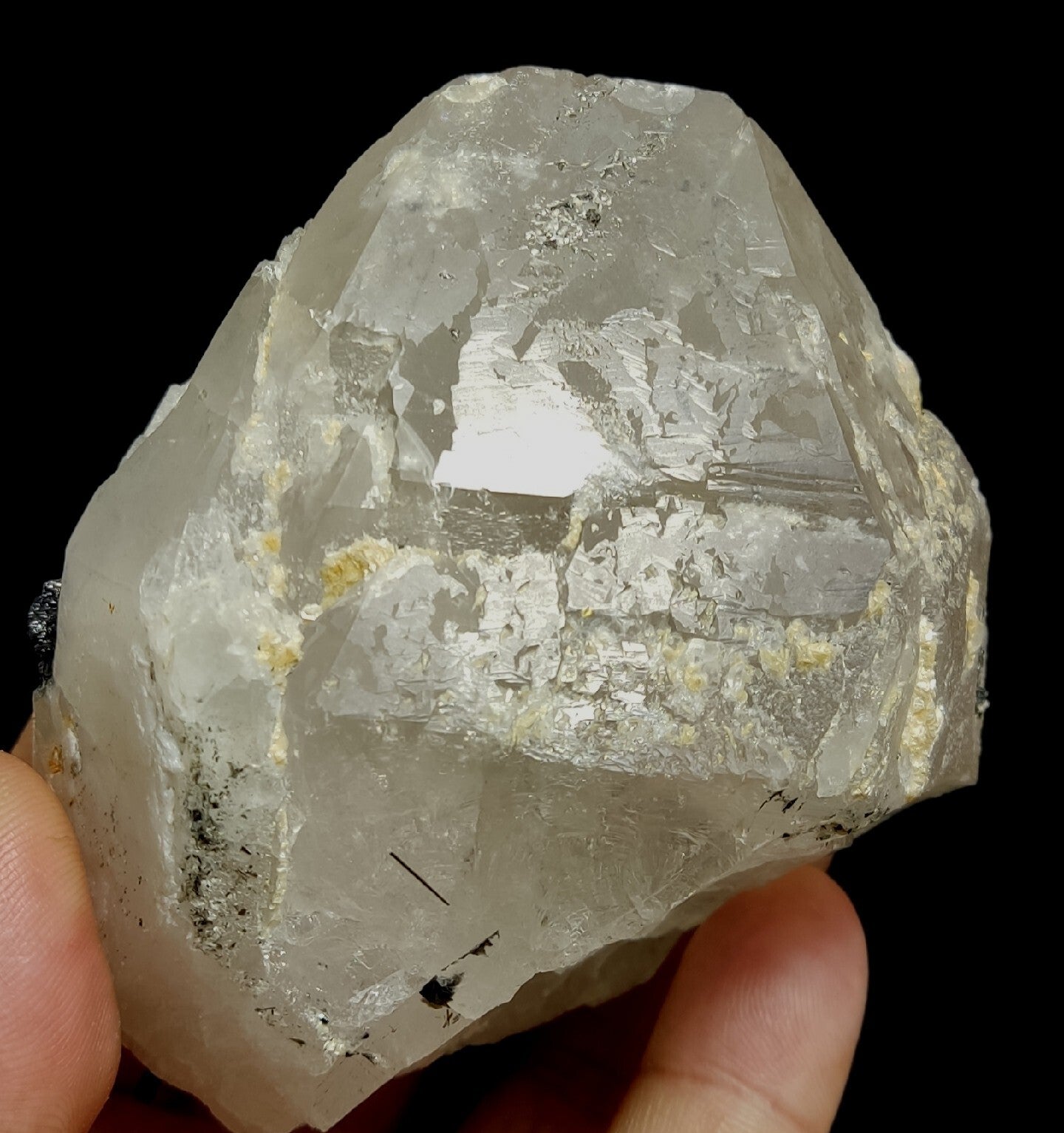 Natural quartz crystals cluster with black tourmaline 469 grams