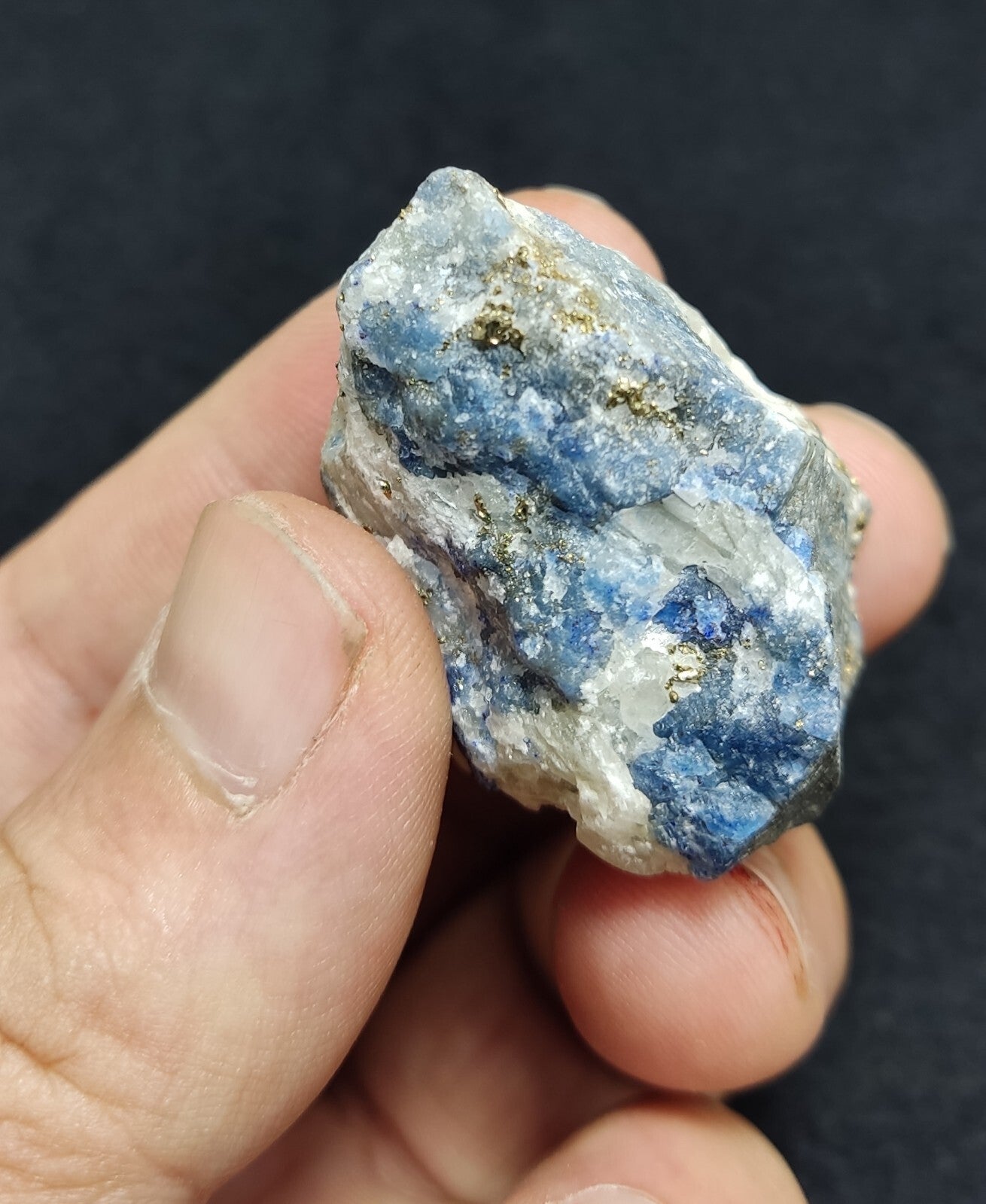 An Aesthetic specimen of fluorescent lazurite on matrix with pyrite 44 grams