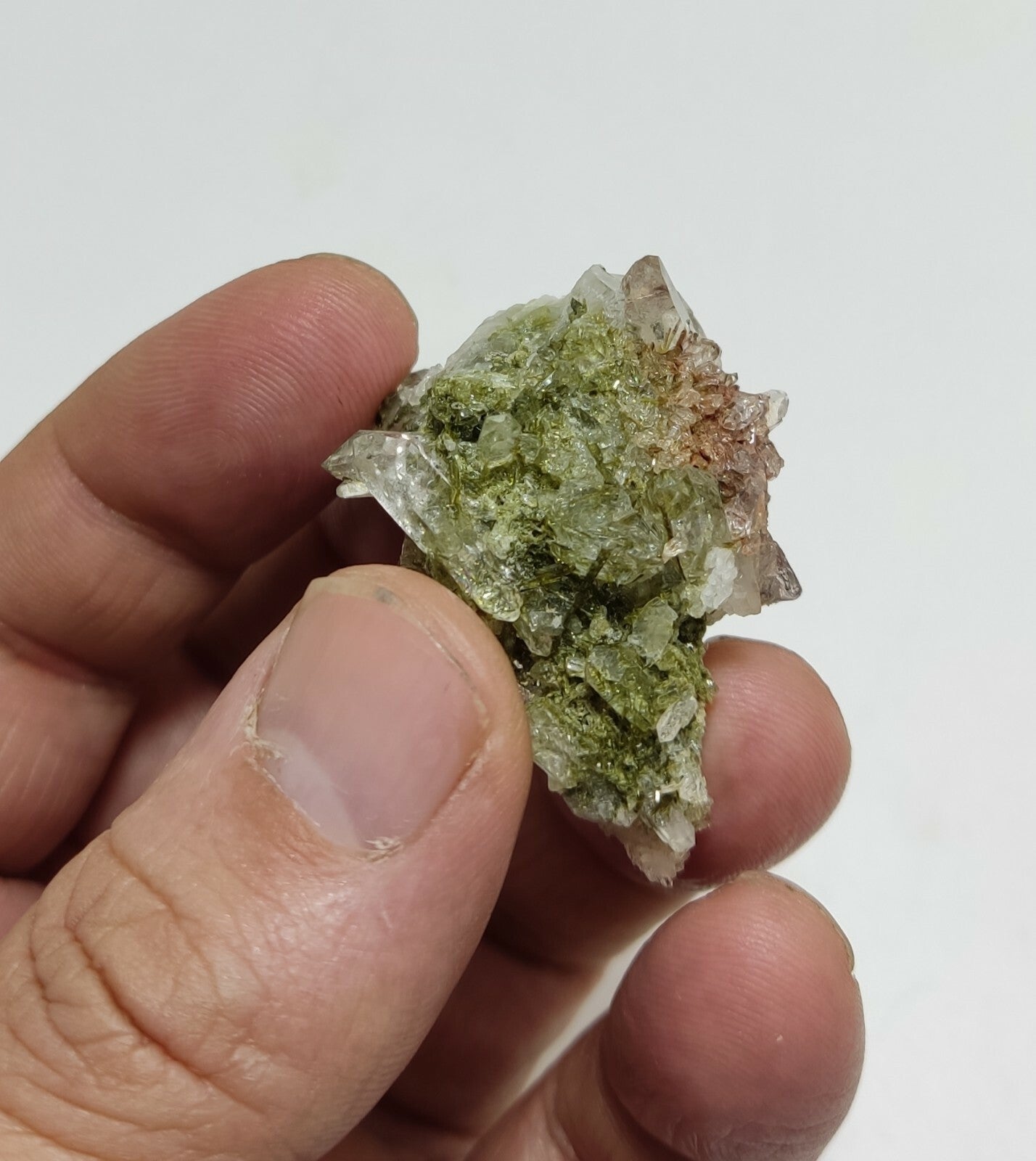 An aesthetic specimen of Epidote quartz cluster 22 grams