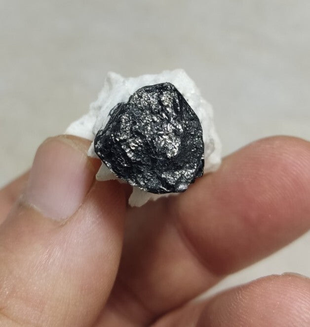 Double Terminated Black Tourmaline Crystal with Albite Feldspar 24 grams