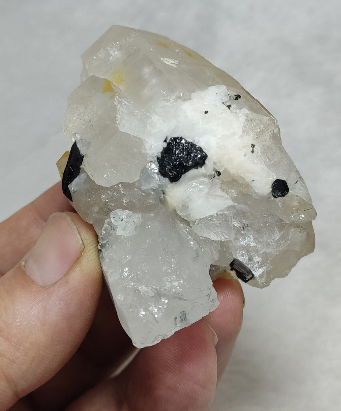 Natural quartz crystals cluster with black tourmaline 147 grams