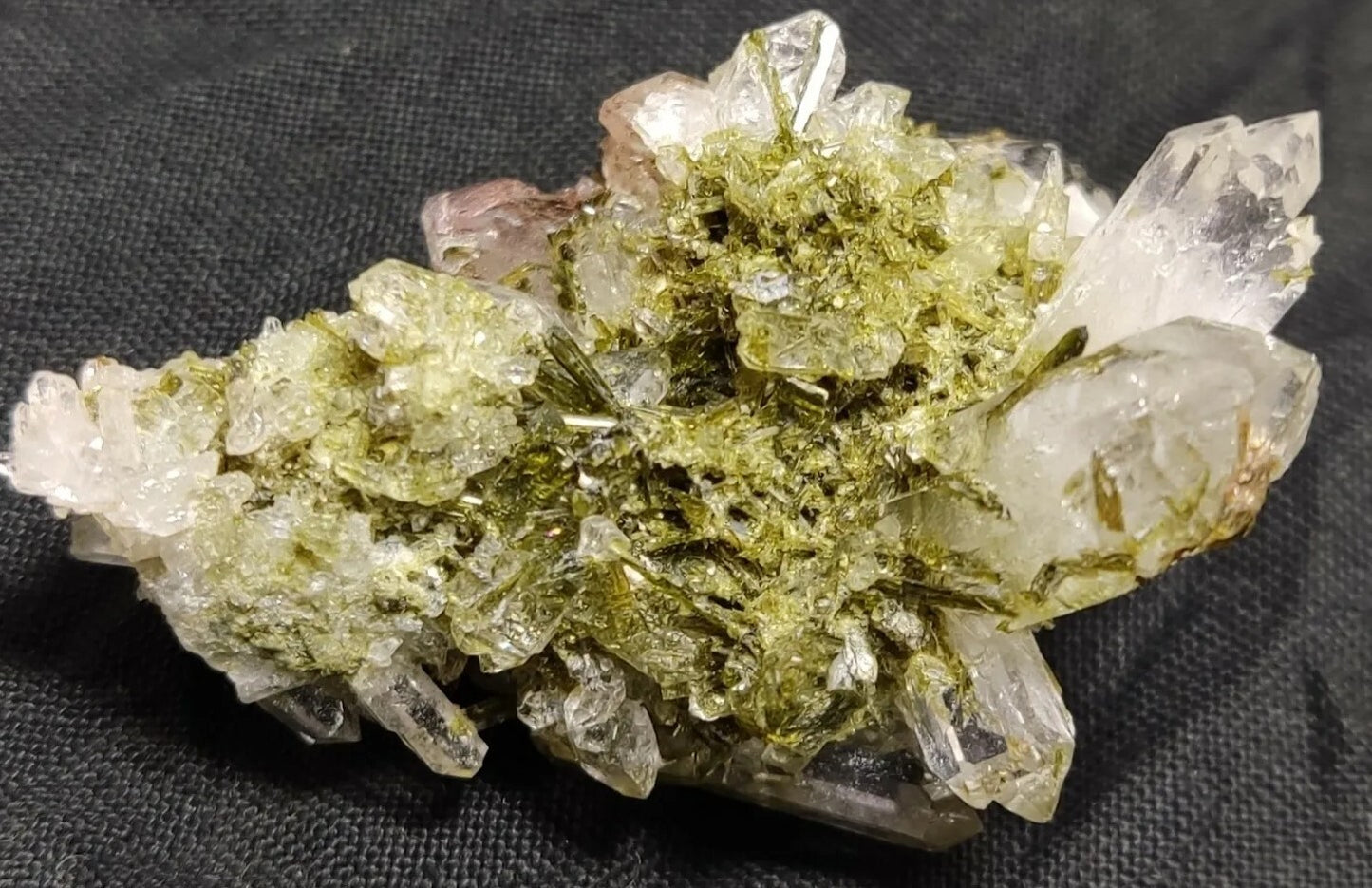 An aesthetic specimen of Epidote quartz cluster 22 grams