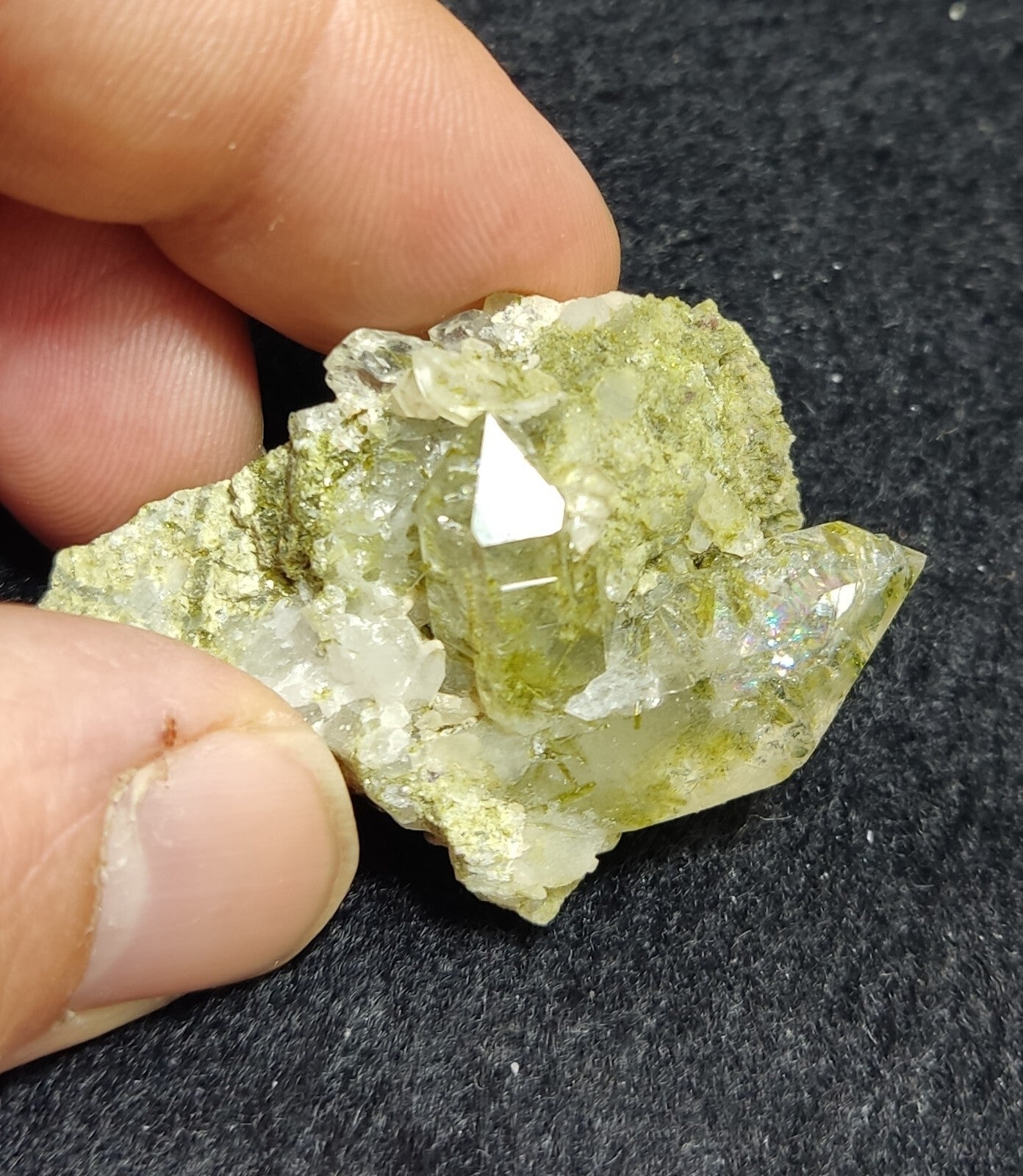 An aesthetic specimen of Epidote quartz cluster 27 grams