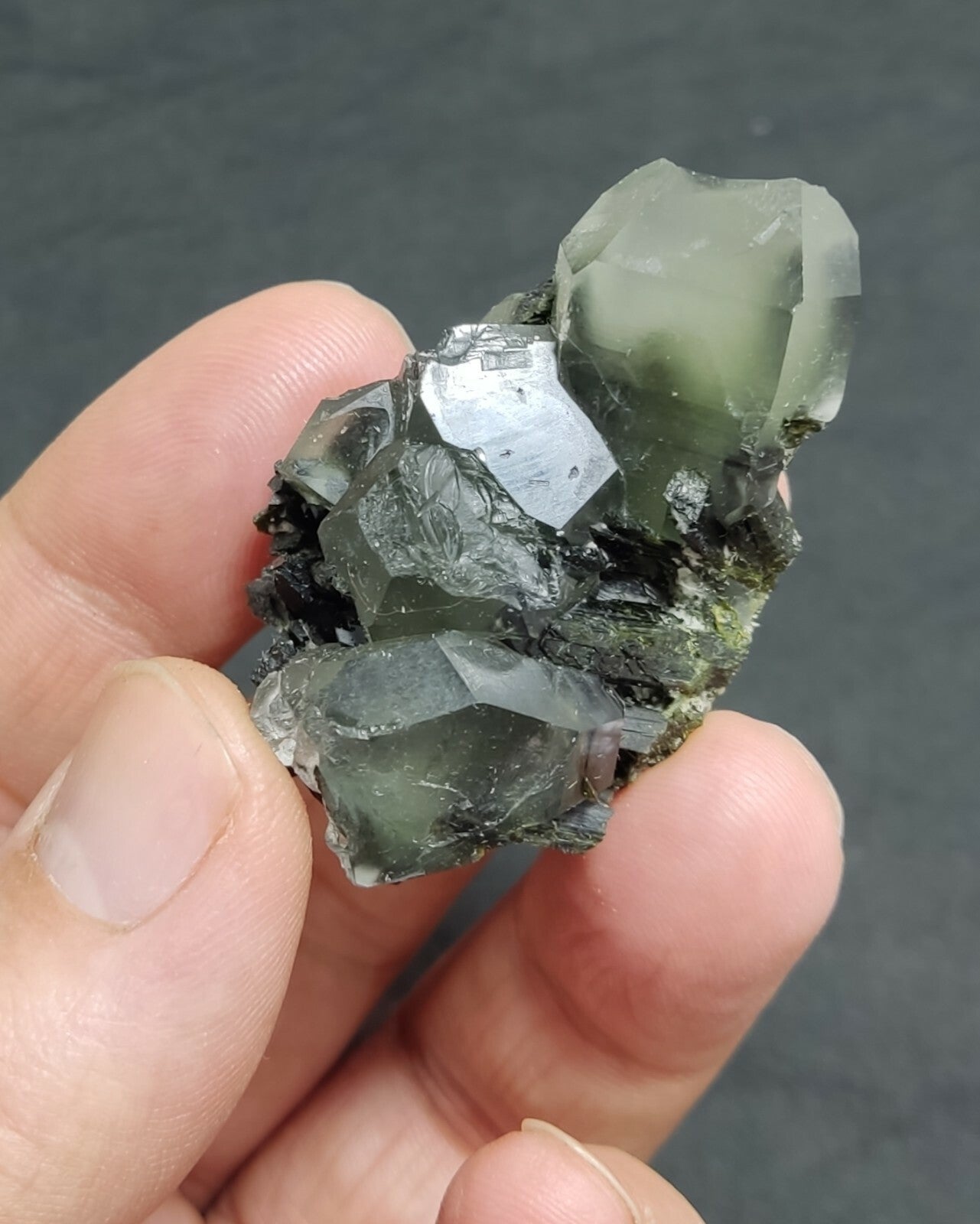 An aesthetic specimen of Epidote quartz cluster 36 grams