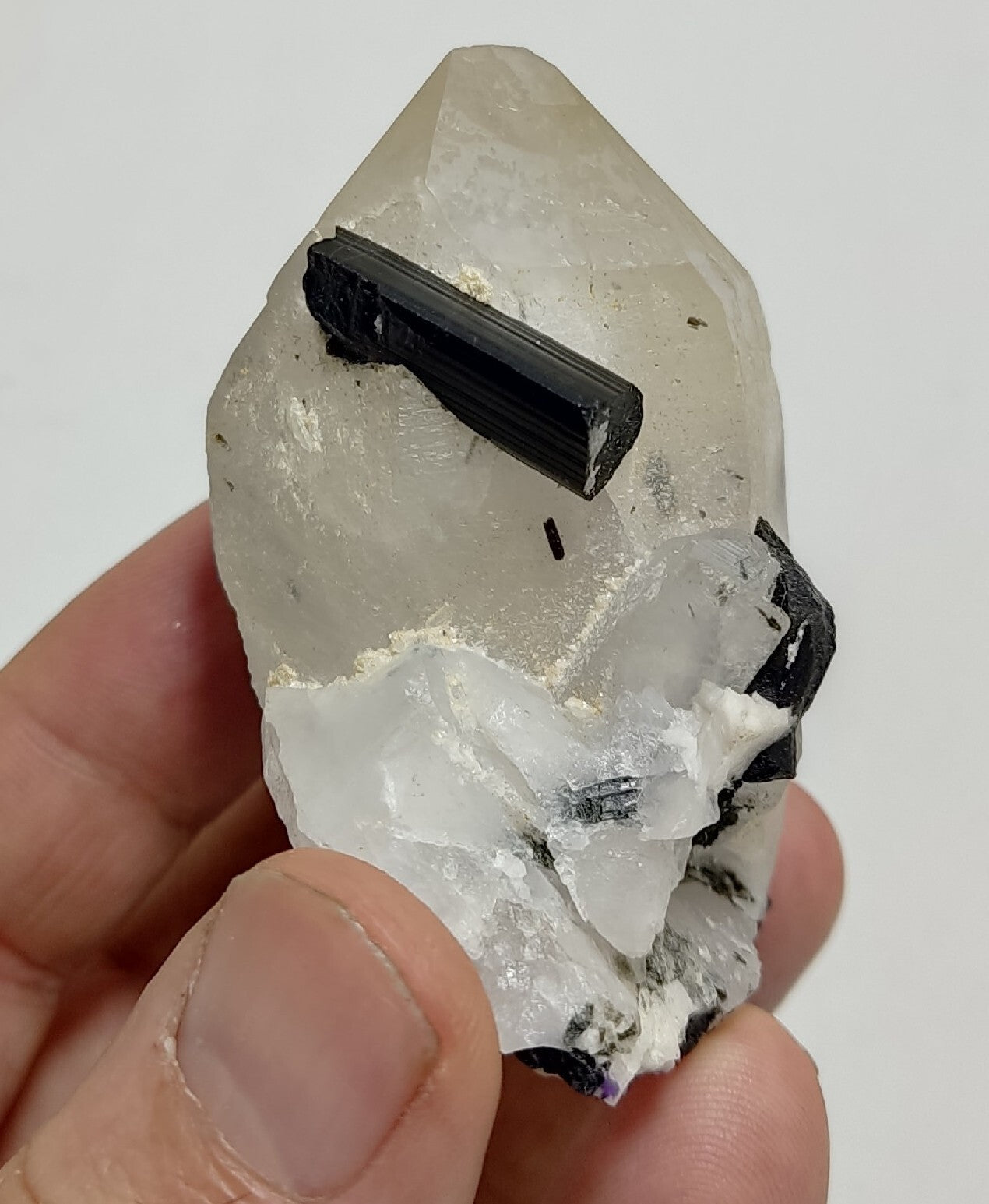 Natural quartz crystal with black tourmaline 126 grams
