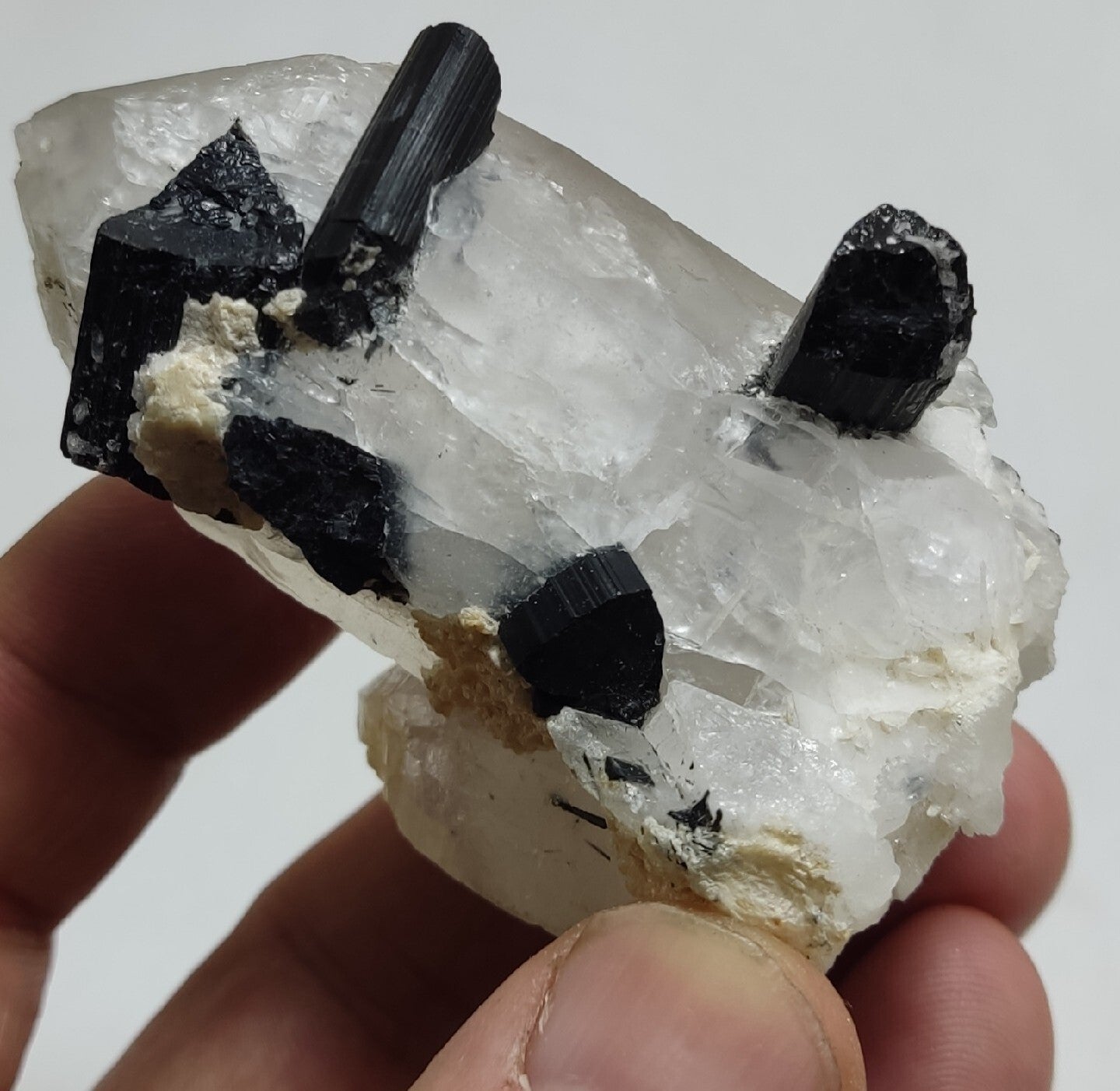 Natural quartz crystal with black tourmaline 118 grams