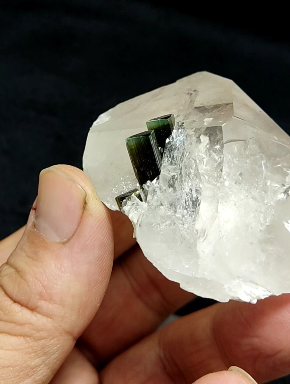 An amazing specimen of green cap Tourmalines on quartz 106 grams