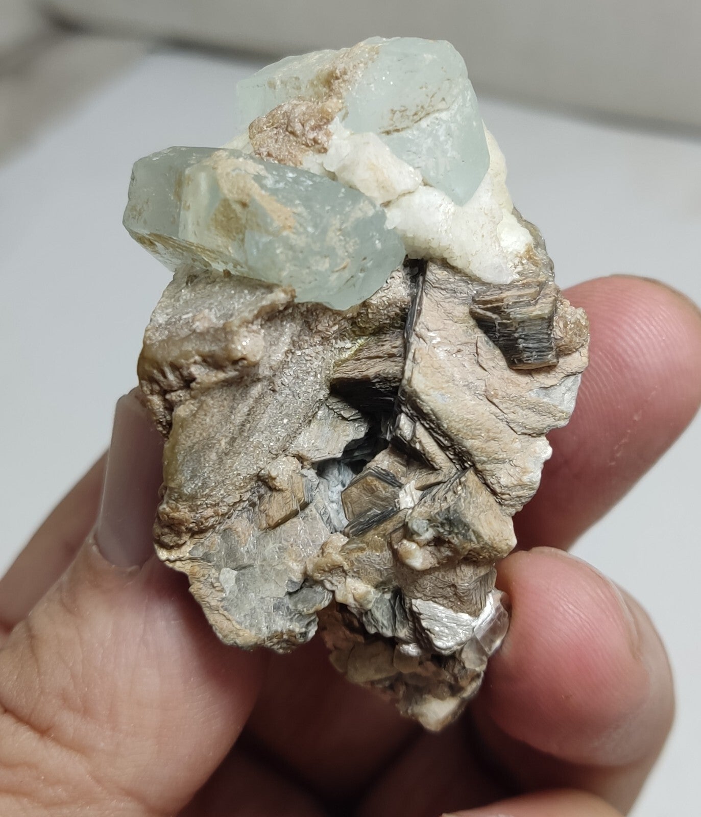 An Aesthetic specimen of aquamarine crystals on matrix 59 grams