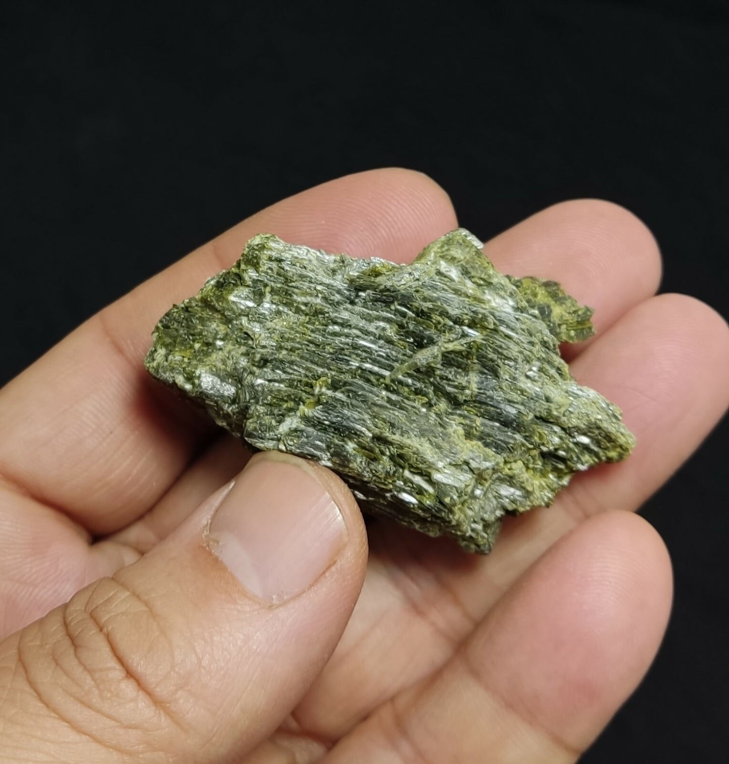 An aesthetic specimen of dark green color Epidote crystal spray 48 grams