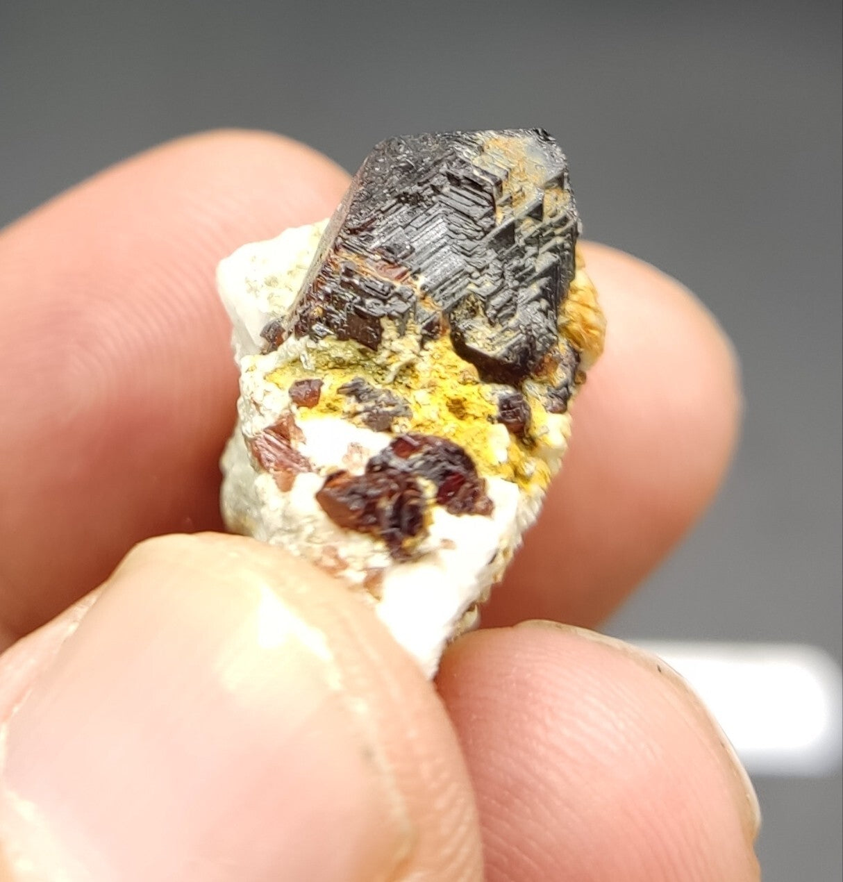 An aesthetic specimen of spessartine garnets on albite/feldspar 15 grams