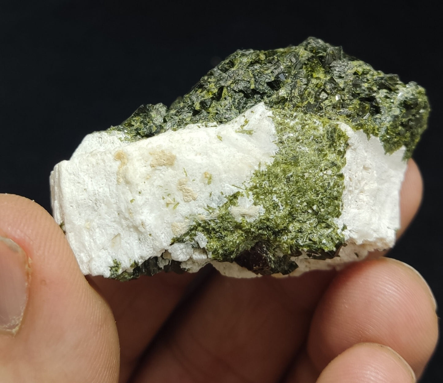 An Aesthetic specimen of epidote in matrix with andradite garnet 55 grams