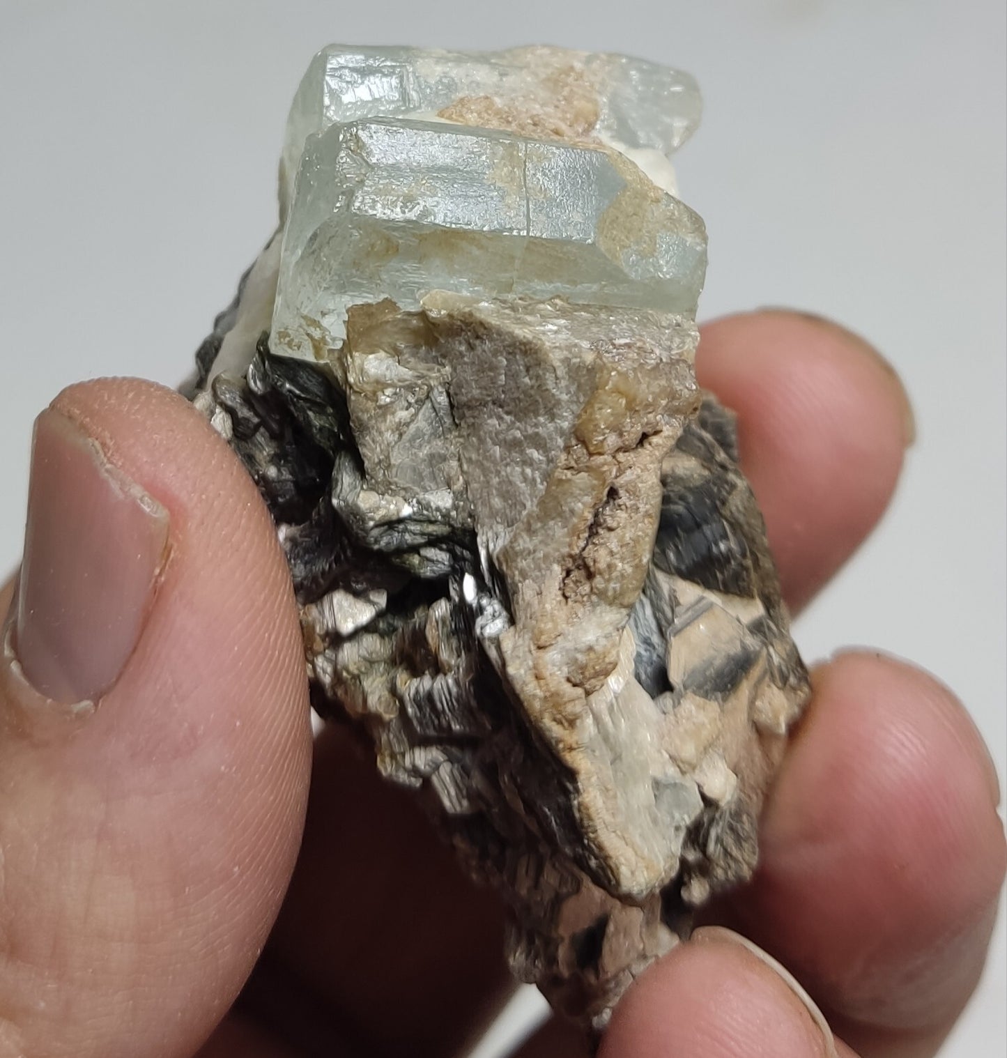 An Aesthetic specimen of aquamarine crystals on matrix 59 grams