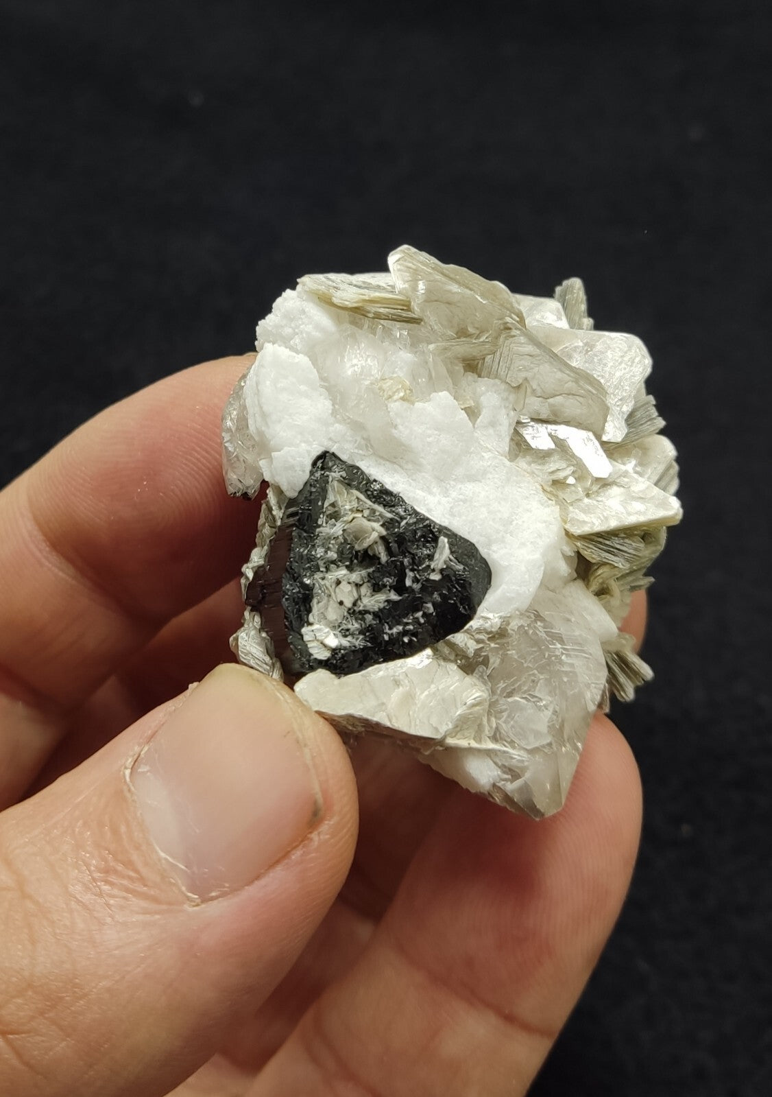 An Aesthetic specimen of muscovite with quartz, Tourmaline and albite 49 grams