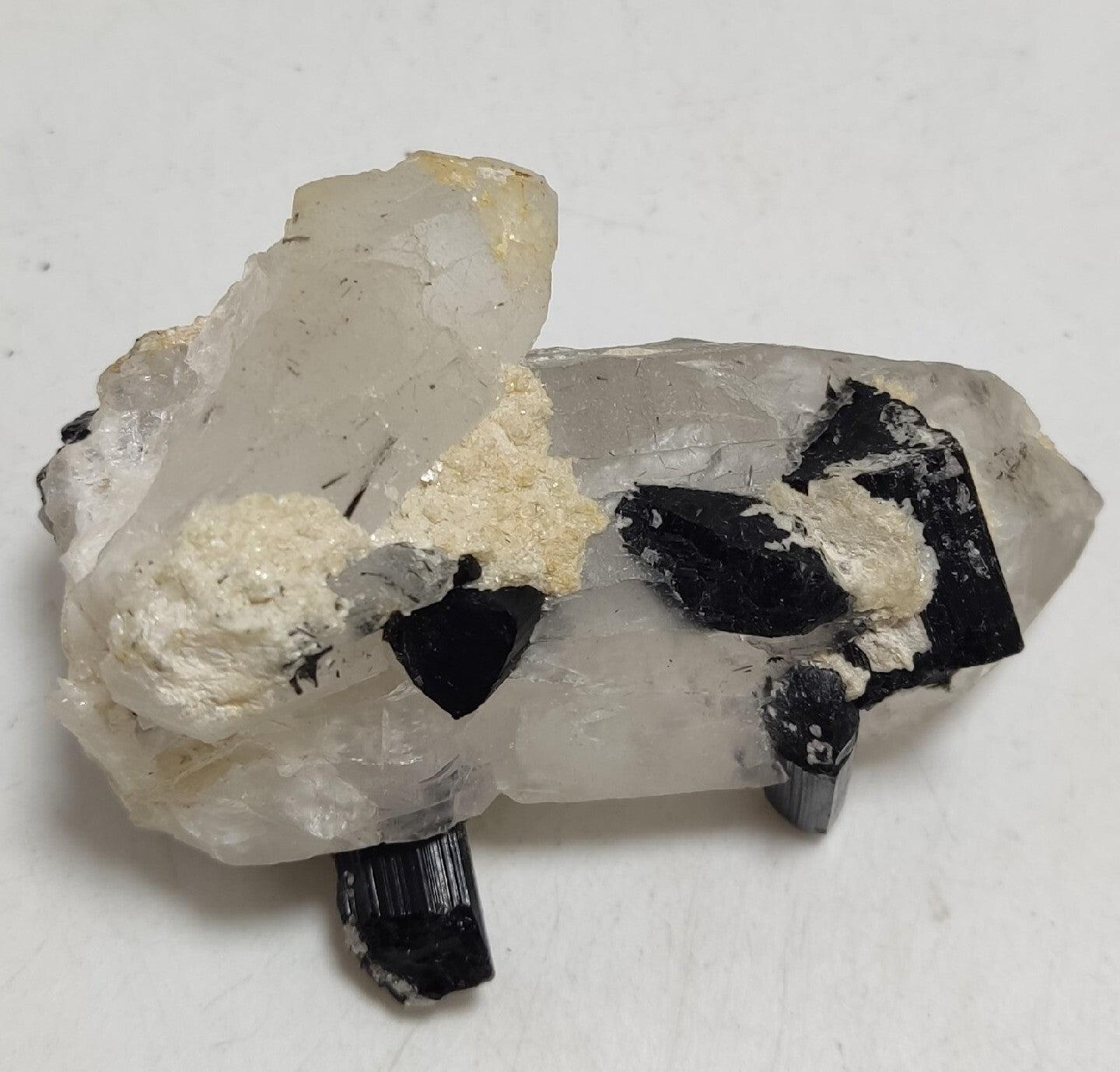 Natural quartz crystal with black tourmaline 118 grams