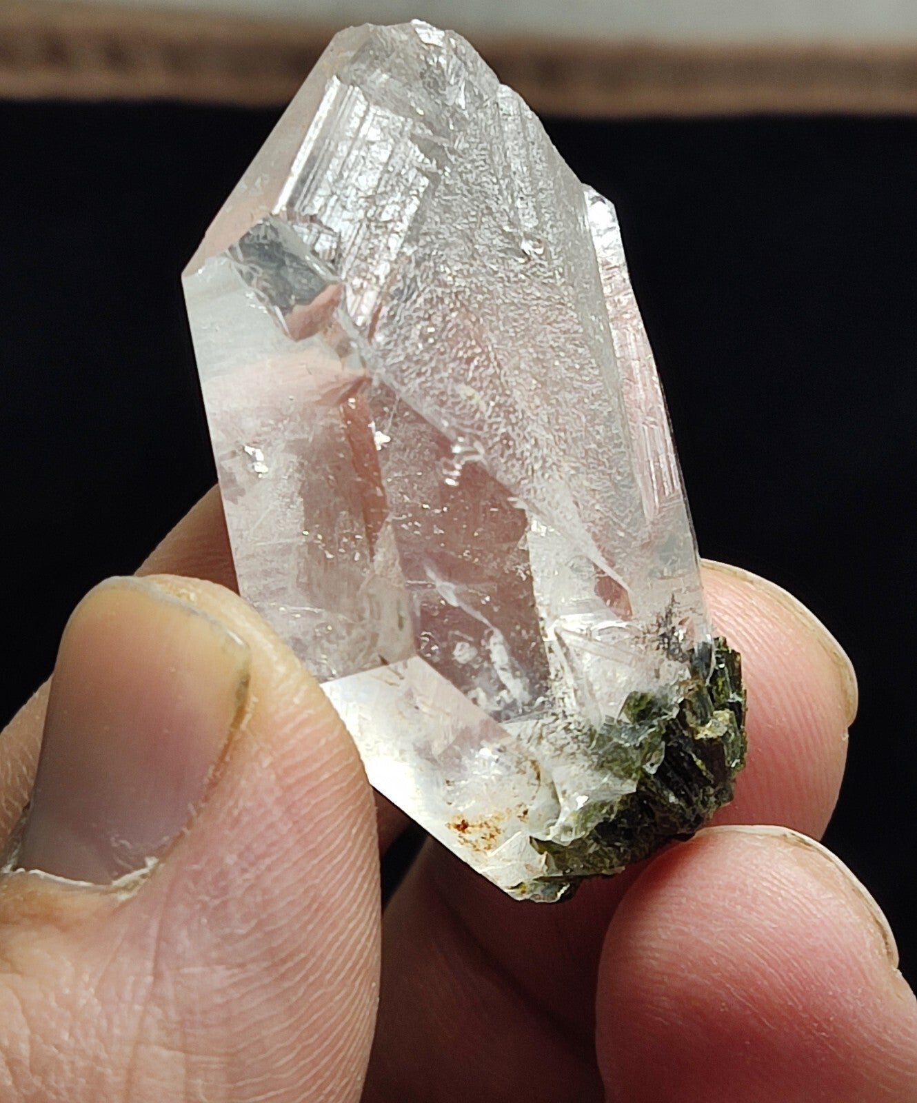 An aesthetic specimen of Epidote quartz cluster 24 grams