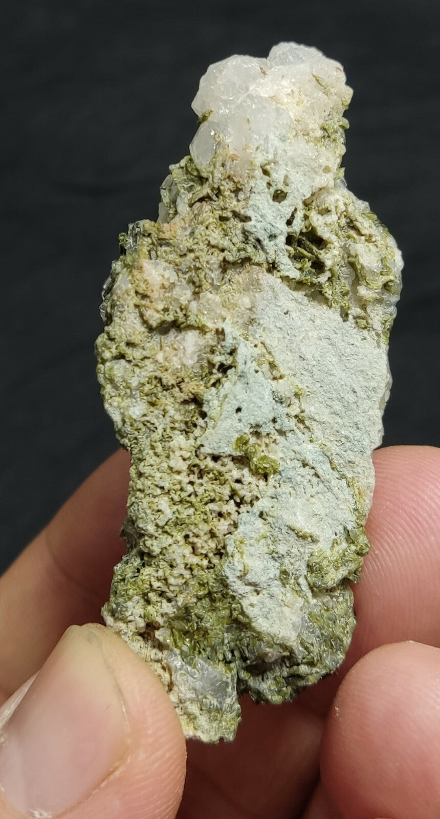 An aesthetic specimen of Epidote quartz cluster 36 grams