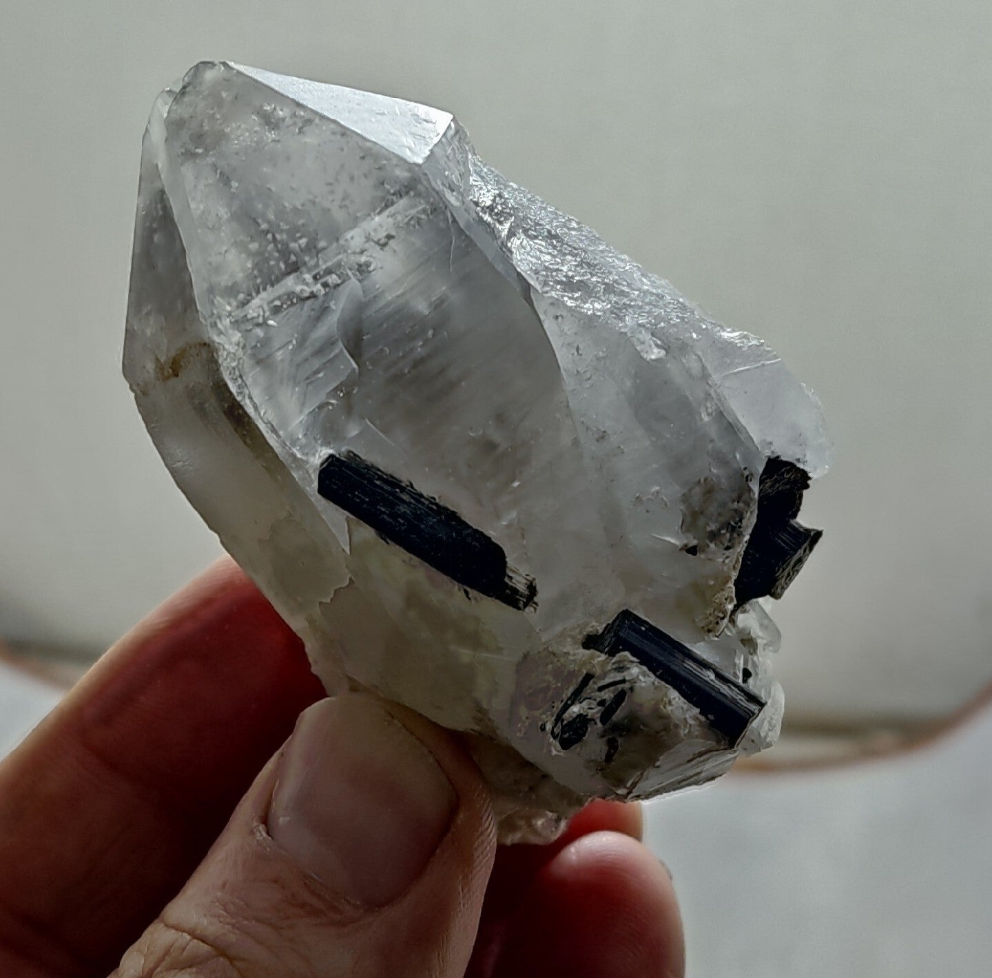 Natural quartz crystal with black tourmaline 145 grams