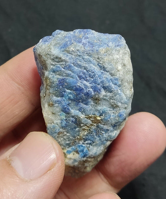 Amazing specimen of fluorescent sodalite-Lazurite with pyrite on matrix 53 grams