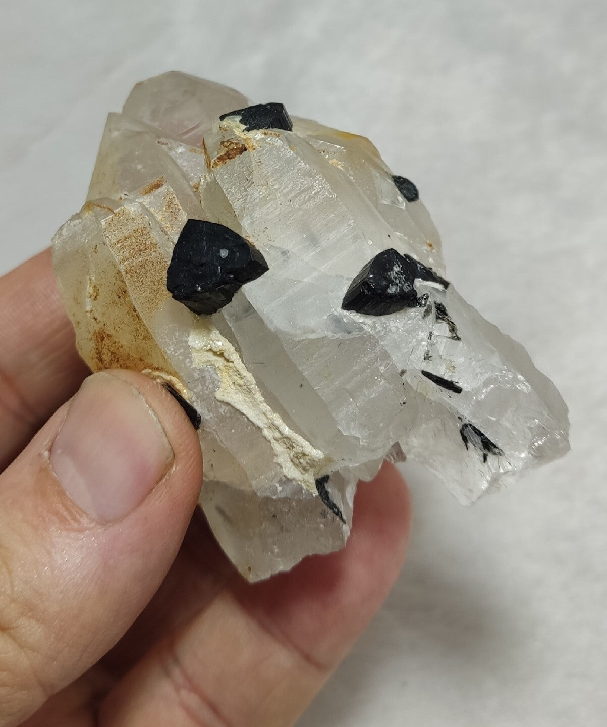 Natural quartz crystals cluster with black tourmaline 147 grams