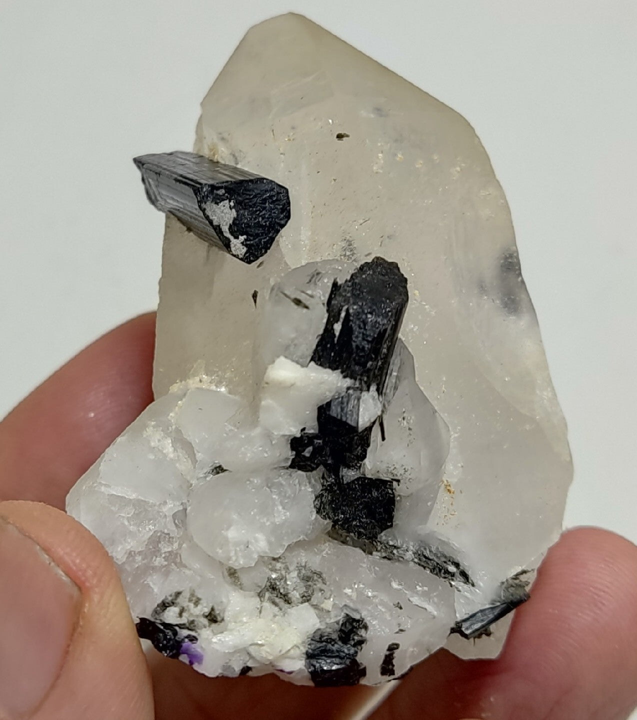 Natural quartz crystal with black tourmaline 126 grams