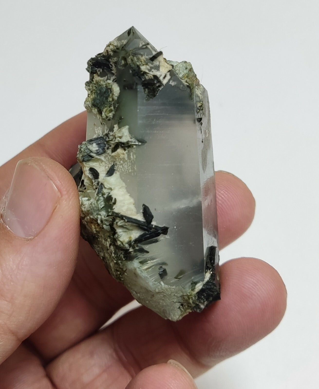 An aesthetic specimen of Epidote quartz cluster 86 grams