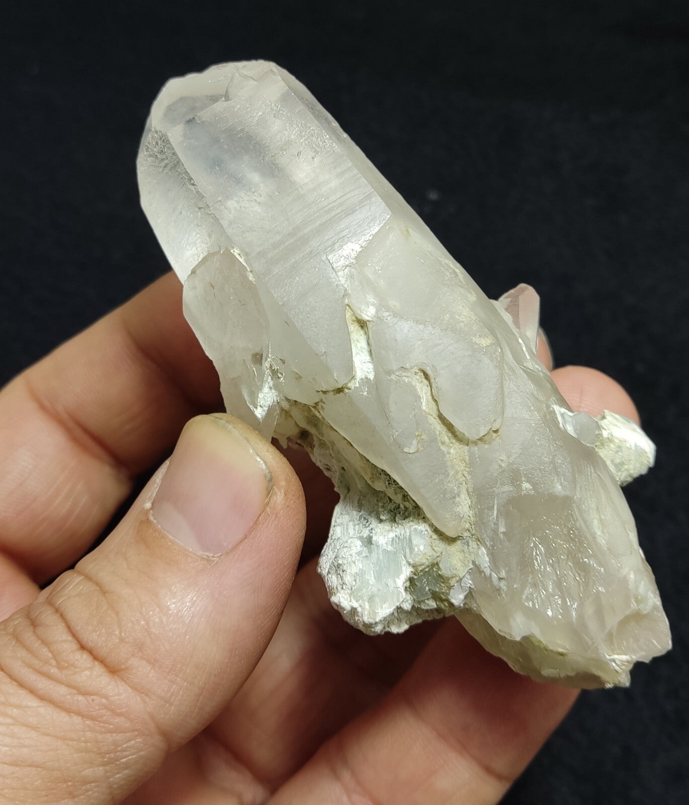 Aesthetic specimen of quartz crystal with unique amphibole inclusion 101 grams